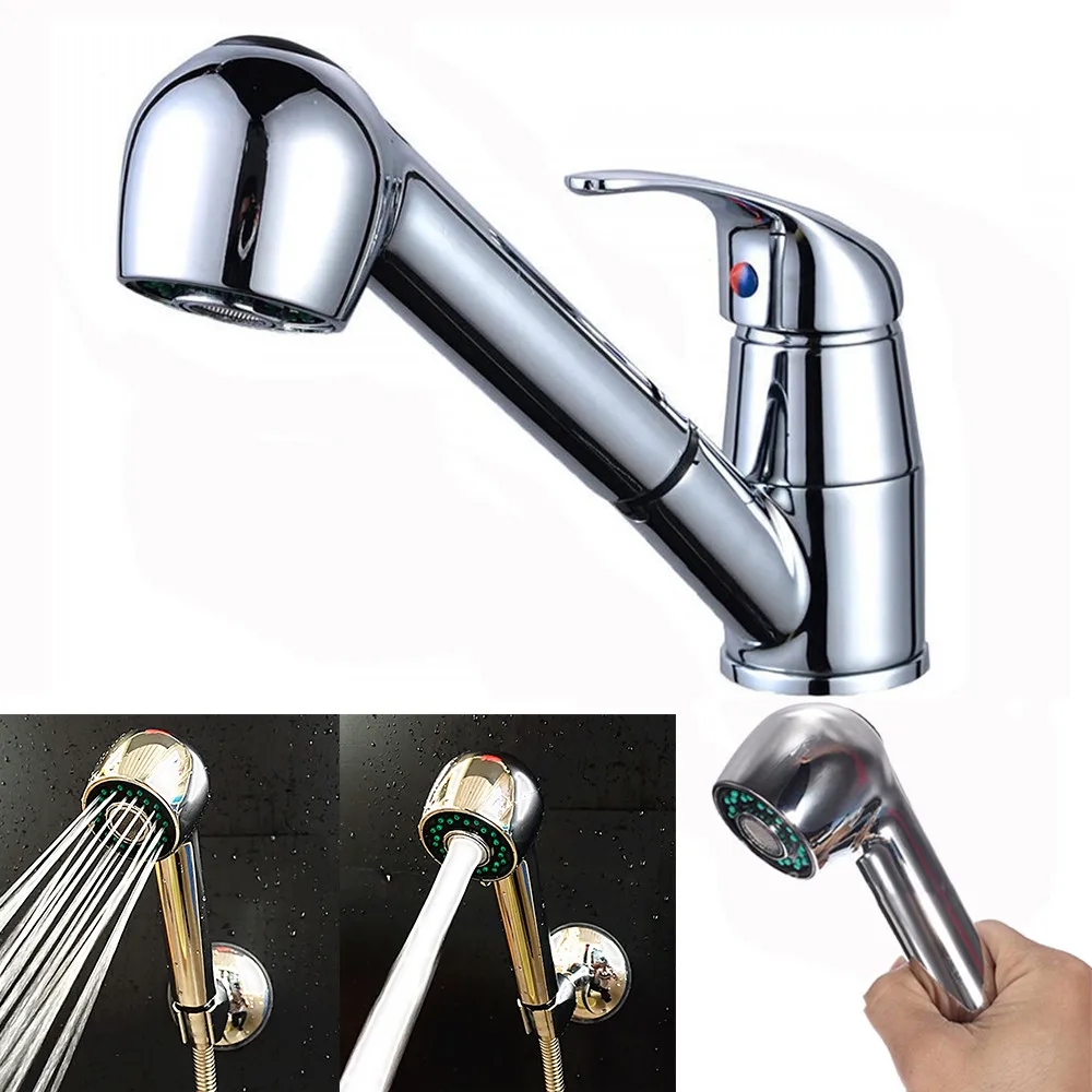 

Kitchen Sink Chrome Single Handle Mixer Tap Swivel Pull Out Spray Faucet Spout ev dekorasyon aksesuarlar water tap