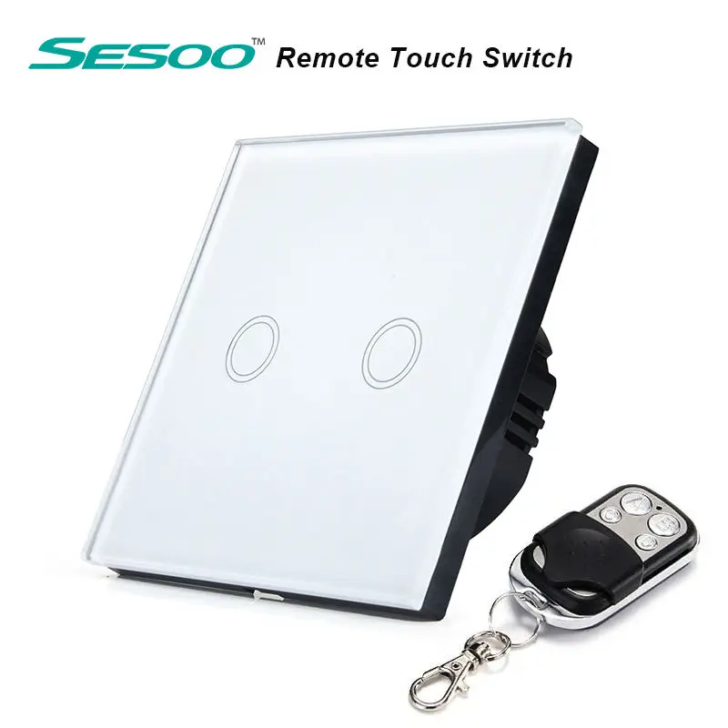 Sesoo Y602 Padrão da ue Gang Vias Interruptor com Controle Remoto Painel de Vidro Cristal Luz Parede Interruptor de Toque Remoto Mais Indicador Led