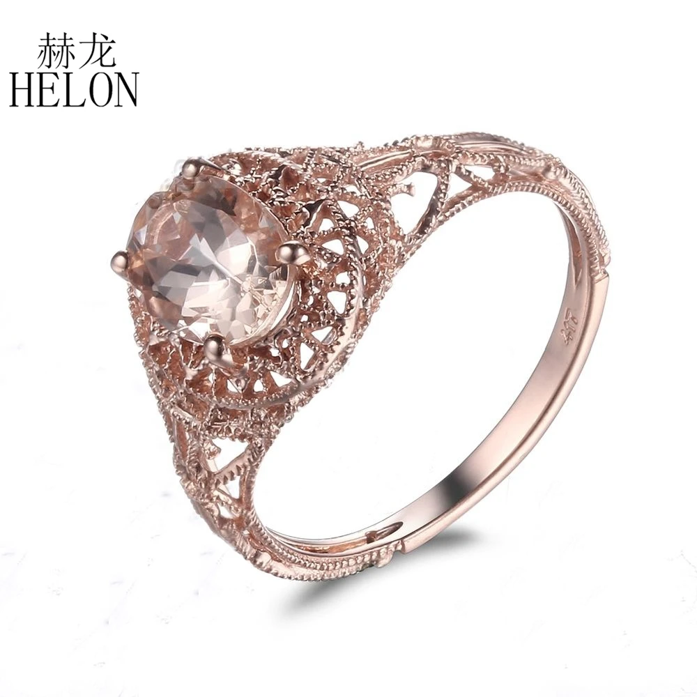 

HELON 8X6MM OVAL CUT 1.3CT PINK MORGANITE SOLID 10K ROSE GOLD ART DECO ENGAGEMENT WEDDING WOMEN'S GEMSTONE JEWELRY FINE RING