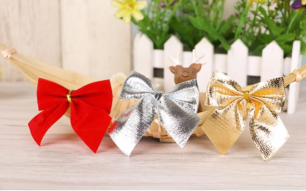 

12pc Christmas Decoration Bowknot Christmas Tree Embellishment Gift Wrap Bowknot Christmas Butterfly Belt drop shipping