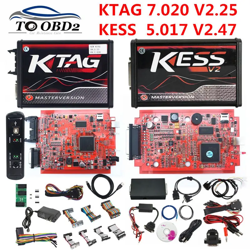 Kopen EU Versie Rode 4LED KTAG 7.020 V2.25 Geen Token Limited Multi Taal K TAG 7.020 Online Versie KESS V2.47 v5.017 5.017 KESS