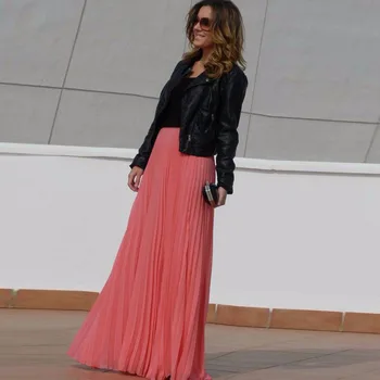 

Watermelon Pleated Chiffon Long Skirts High Waist Maxi Skirts Fashion Summer Women Skirts