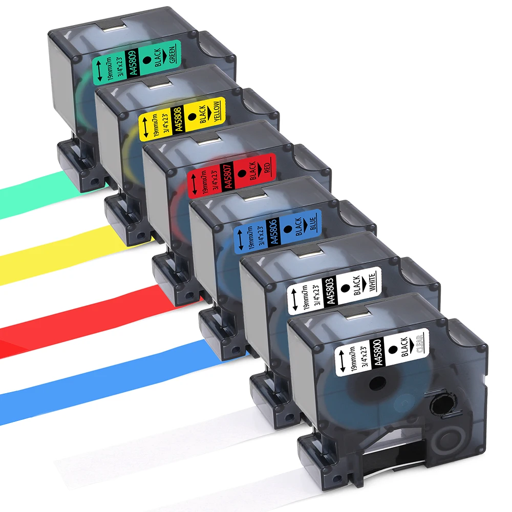 

Unistar 6pcs Combo Set 19mm Label Printer Ribbons Compatible for Dymo D1 Label Tape 45800 45803 45806 45807 45808 45809 Sticker