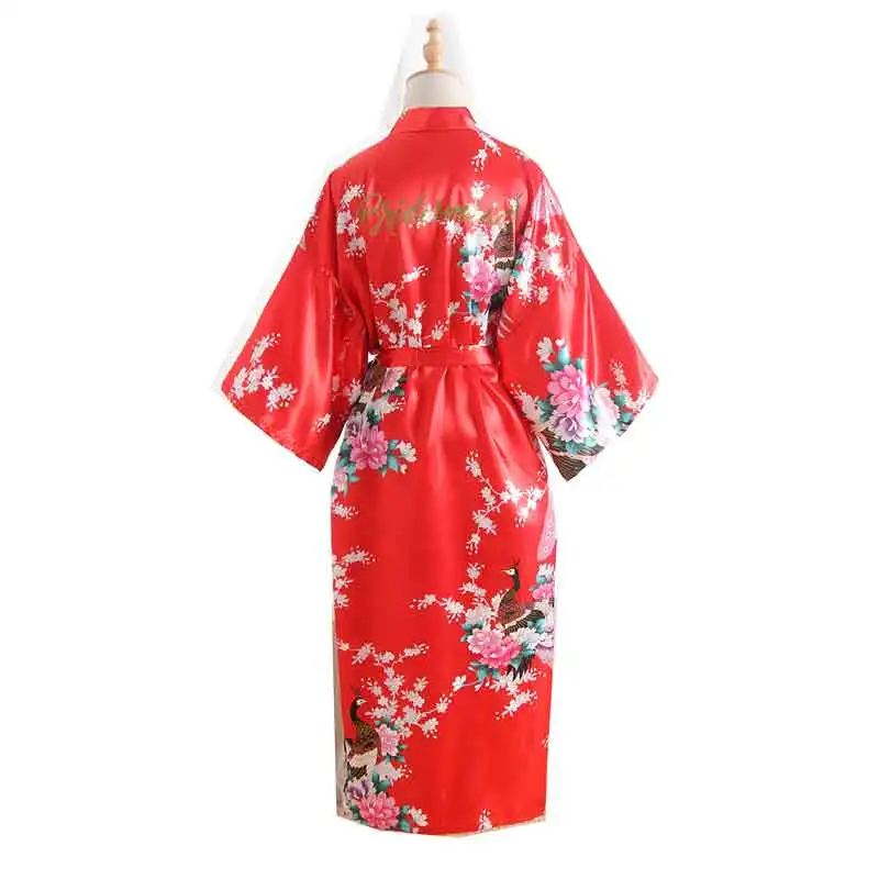 BZEL женский шелковый атлас длинный свадебный халат подружки невесты кимоно халат Feminino банный халат большого размера, в цветочек Peignoir Femme сексуальный халат - Цвет: red