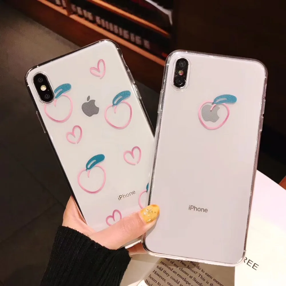 

Cute Pink Apple & Little love Heart Case For iphone 6 6s 7 8 Plus X XR XS Max Transparent Back Cover 6plus 7plus 8plus Soft case