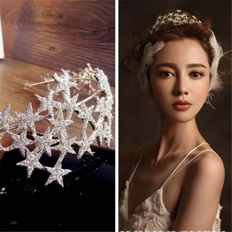 

Mamojko New Design Multilayer Rhinestone Star Wedding Crown for Women Fashion Simple Silver Bridal Tiara Hair Dress Accessories