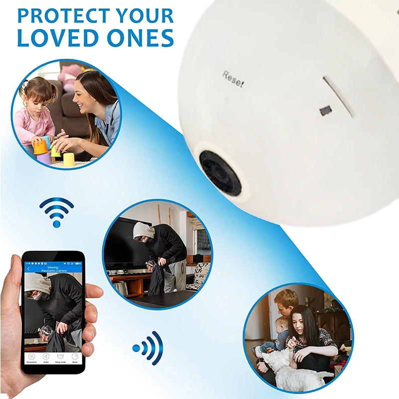 Light Bulb Security Cameras WiFi 960P 360 Panoramic Fisheye Security Surveillance CCTV Motion Detection Remote Control Baby Cam