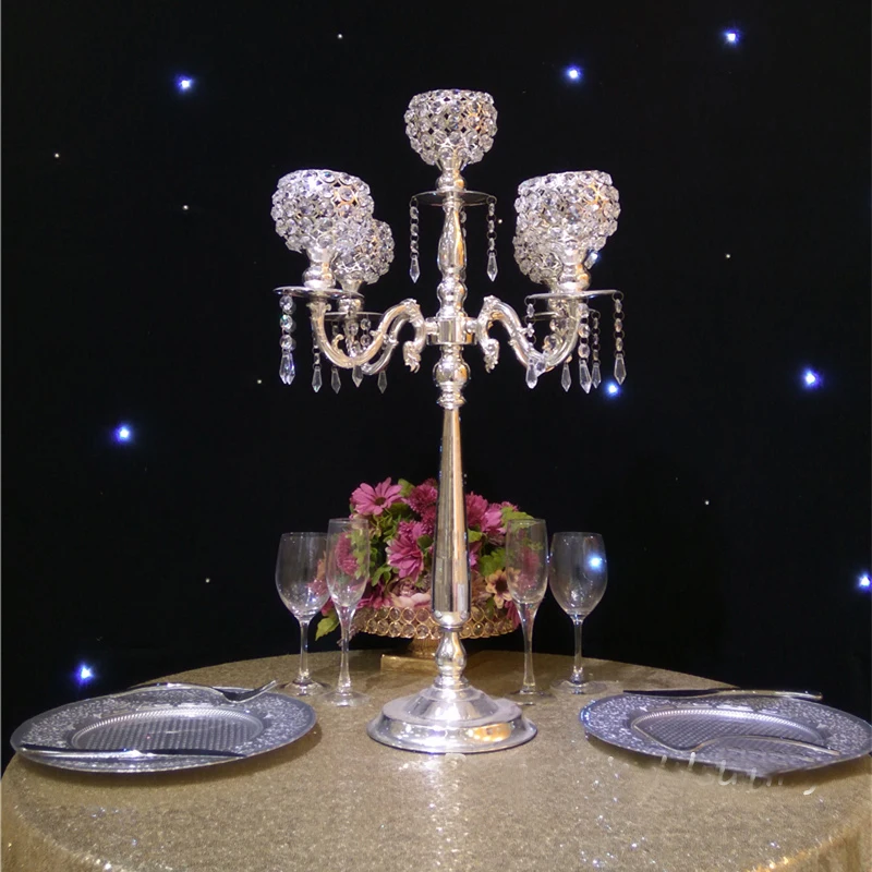 76cm Tall 5 arms Silver candelabras crystal candle holder wedding
