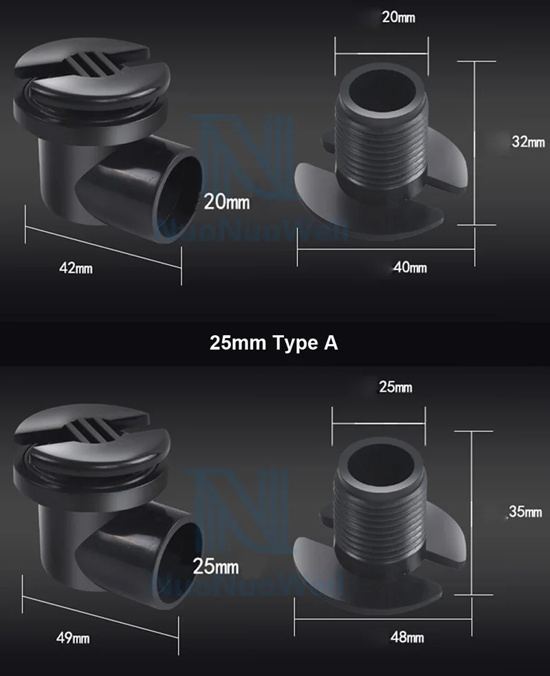20/25mm Bottom Filter BulkHead Aquarium Marine Pipe Fitting PVC Drain Connector With Valve Water Tank Outlet Kits