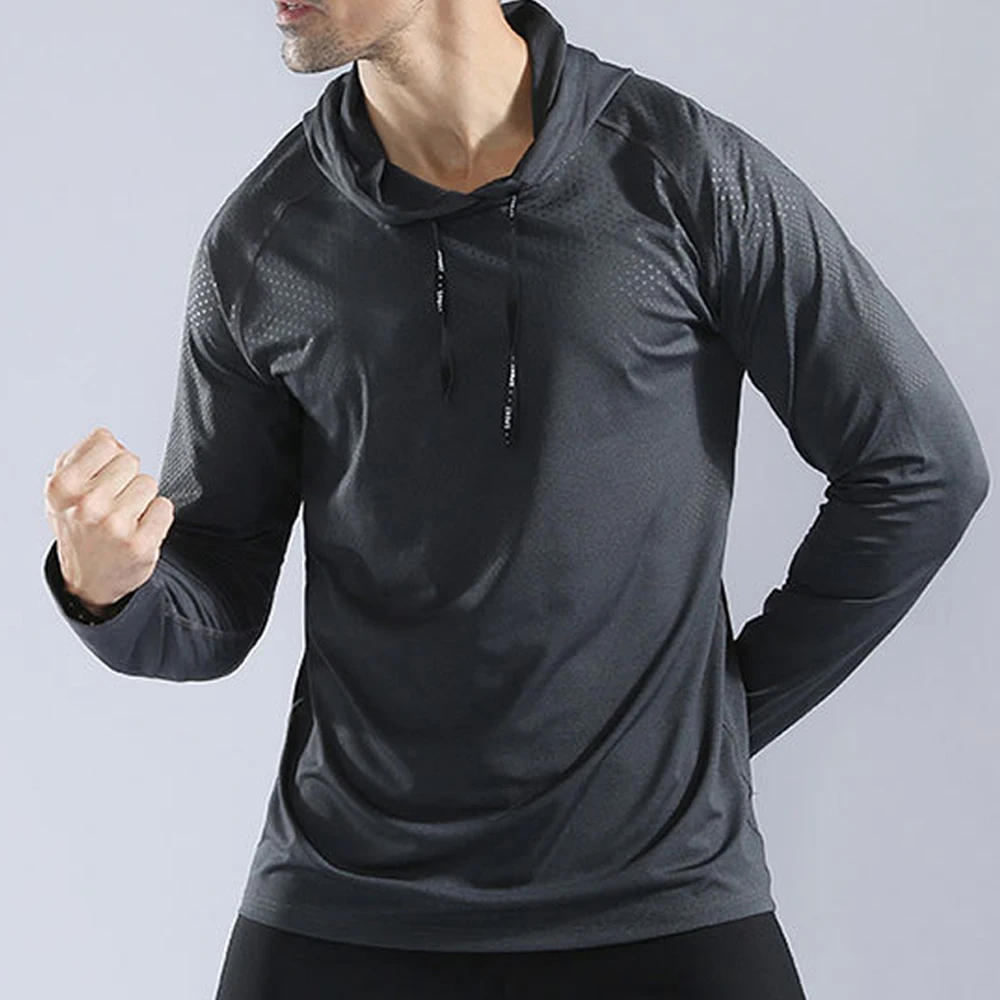 Mens Workout Running Jogging Hoodies Gym Long Sleeve Tops with Anorak Sportswear