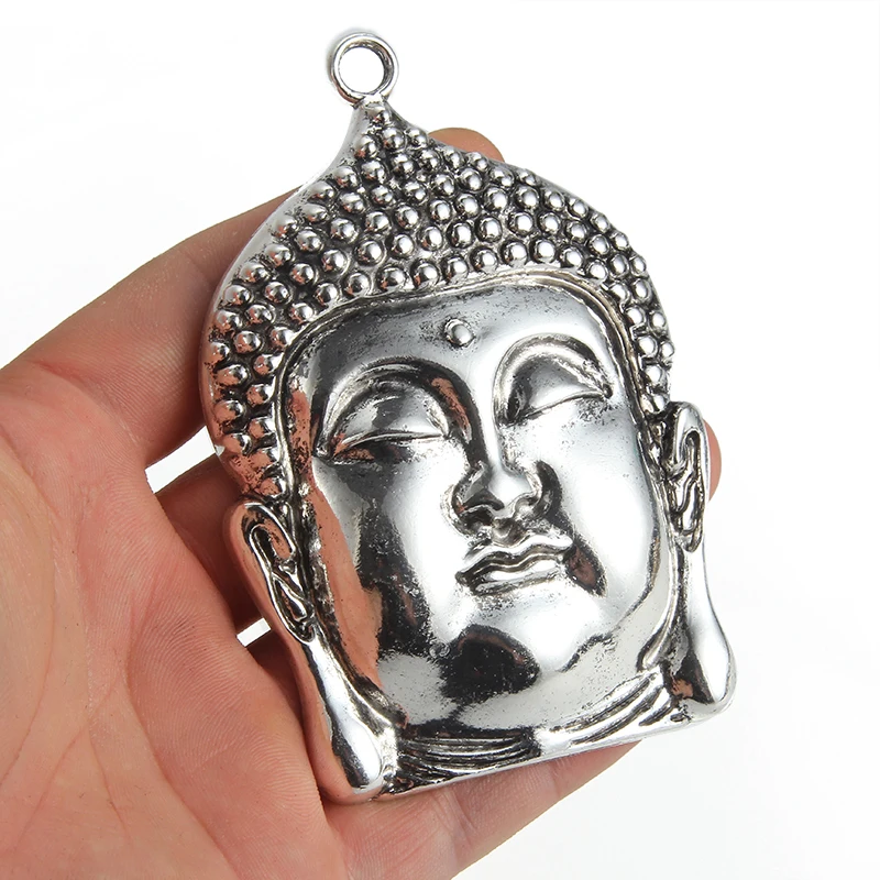 1pcs Silver Plated Large Buddha Head Necklace Pendant For Jewelry Making  Findings 98*67MM