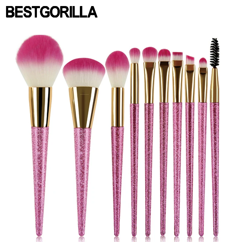 

High Quality Professional 10pcs Mermaid makeup brush Cherry blossom makeup brush Sets Cylinder Gradient handle eyebrow brush
