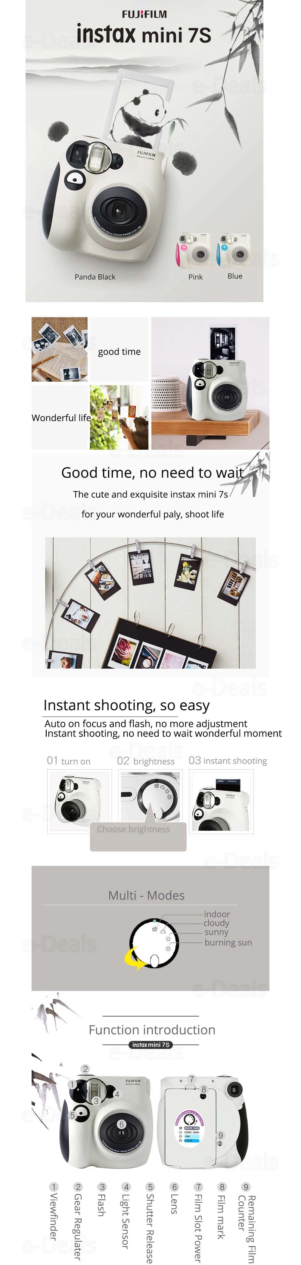 Fujifilm Instax Mini 7 s Мгновенный Набор Фото камеры с 10 листов пленки, кролик линзы для селфи, цветные фильтры, Cam Case, фотоальбом