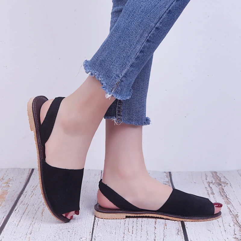 Новые женские летние сандалии обувь для отдыха на плоской подошве модная обувь из искусственной замши с открытым носком на низком каблуке в римском стиле без застежки размера плюс XWZ5742