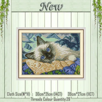 

The blue eyes cat animal painting counted print on the canvas DMC 11CT 14CT kits chinese Cross Stitch embroidery needlework Sets
