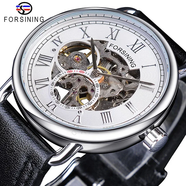 Forsining классические черные золотые ажурные часы Скелет Мужские механические наручные часы Лидирующий бренд Роскошные черные из натуральной кожи - Цвет: GMT1134-3Small