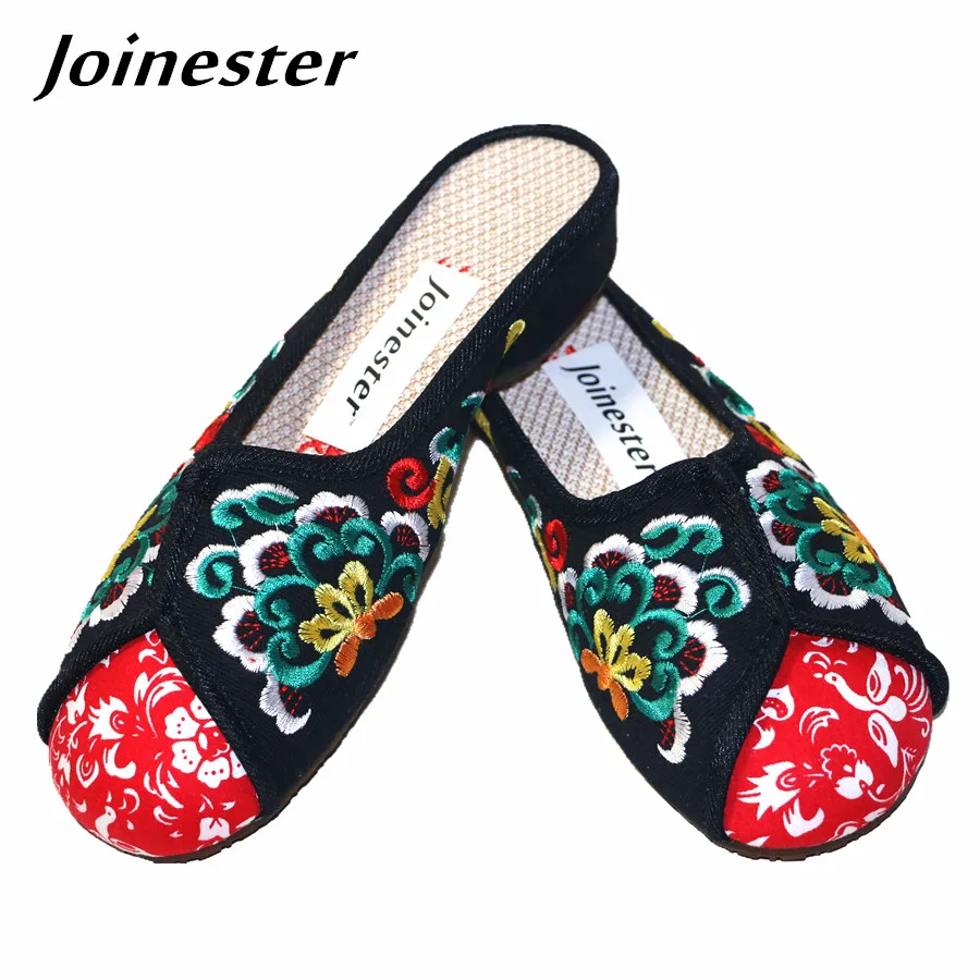Floral Embroidered Women Summer Slippers Vintage Ethnic Casual Cotton ...