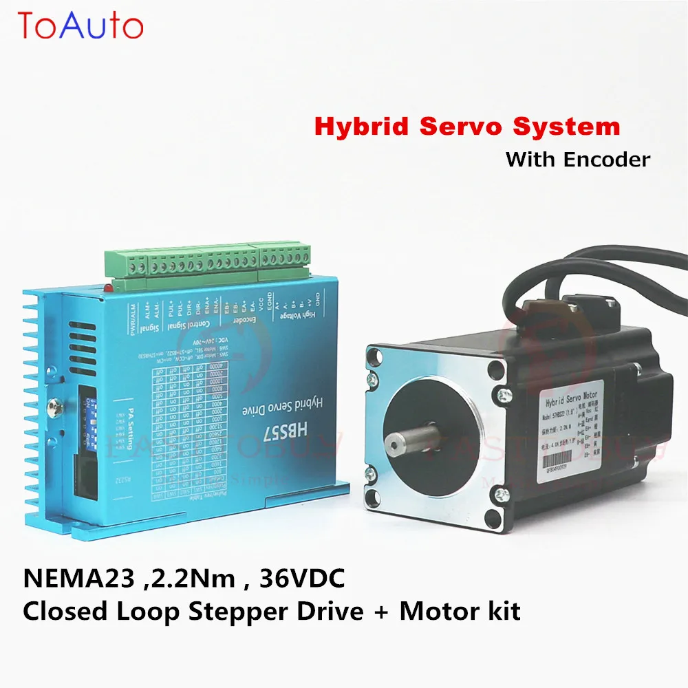 

NEMA23 2.2Nm Hybrid Servo kits HBS57+57HBS22 DC36V DSP Closed Loop Stepper Drive+Motor+Cables for CNC Engraving Laser Cutters