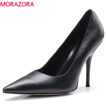 

MORAZORA2020 genuine leather women pumps spring summer fashion shoes pointed toe shallow party wedding shoes high heels shoes