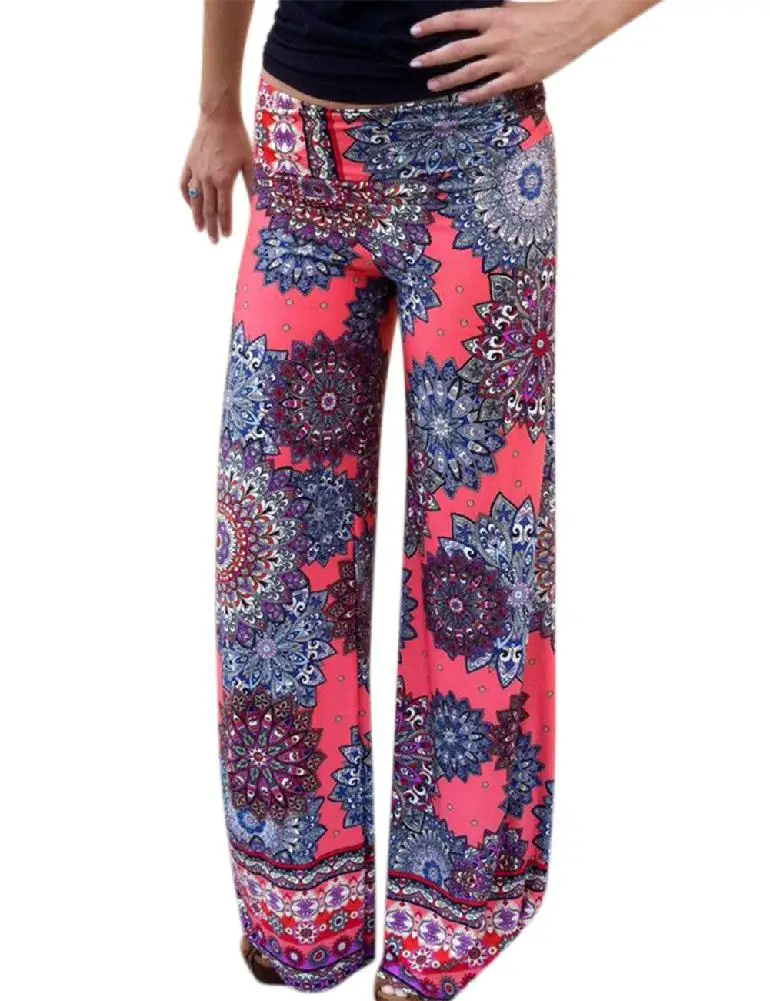 

Yfashion European and American Ethnic Style Printing Middle Waist Palazzo High Quality Simple Natural Summer Girl Long Pants
