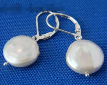 

FREE SHIPPING HOT sell new Style >>>> 14mm White Coin Freshwater Pearl Dangle Silver Earring
