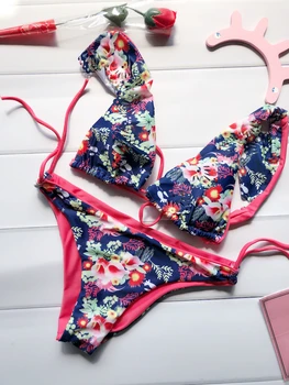 

2017 Floral Border Printed Swimsuit Bathing Suit Swimwear For Women