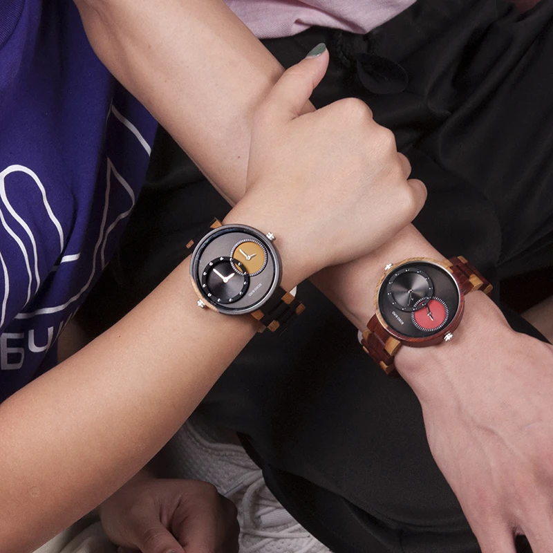 BOBO BIRD Luxury Men Watch Couple Watches Two Different Time Zone Display with Special Color New Design reloj mujer C-R10