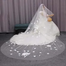 Крышка лица 3 М Длинные Свадебные вуали с лепестками 2 т соборный Свадебный Фата гребень Veu de Noiva