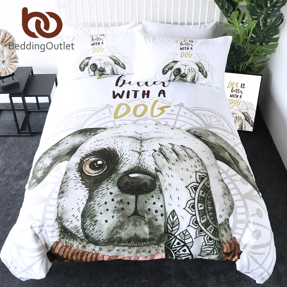 

BeddingOutlet Tattoo Dog Bedding Set Cartoon Duvet Cover With Pillowcase Mandala Floral Bed Set Animal White Bedspreads 3-Piece