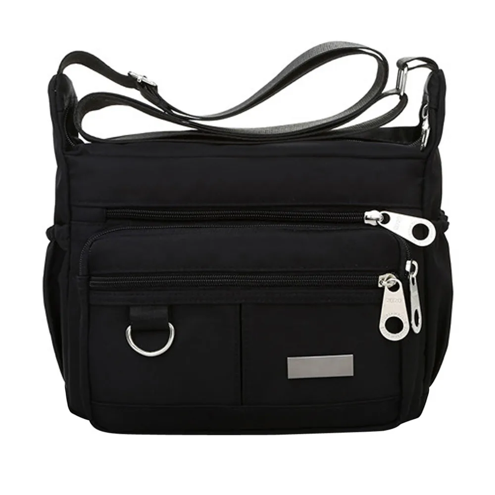 Женская модная однотонная модная сумка на молнии, водонепроницаемая нейлоновая сумка через плечо, сумка через плечо - Цвет: Black
