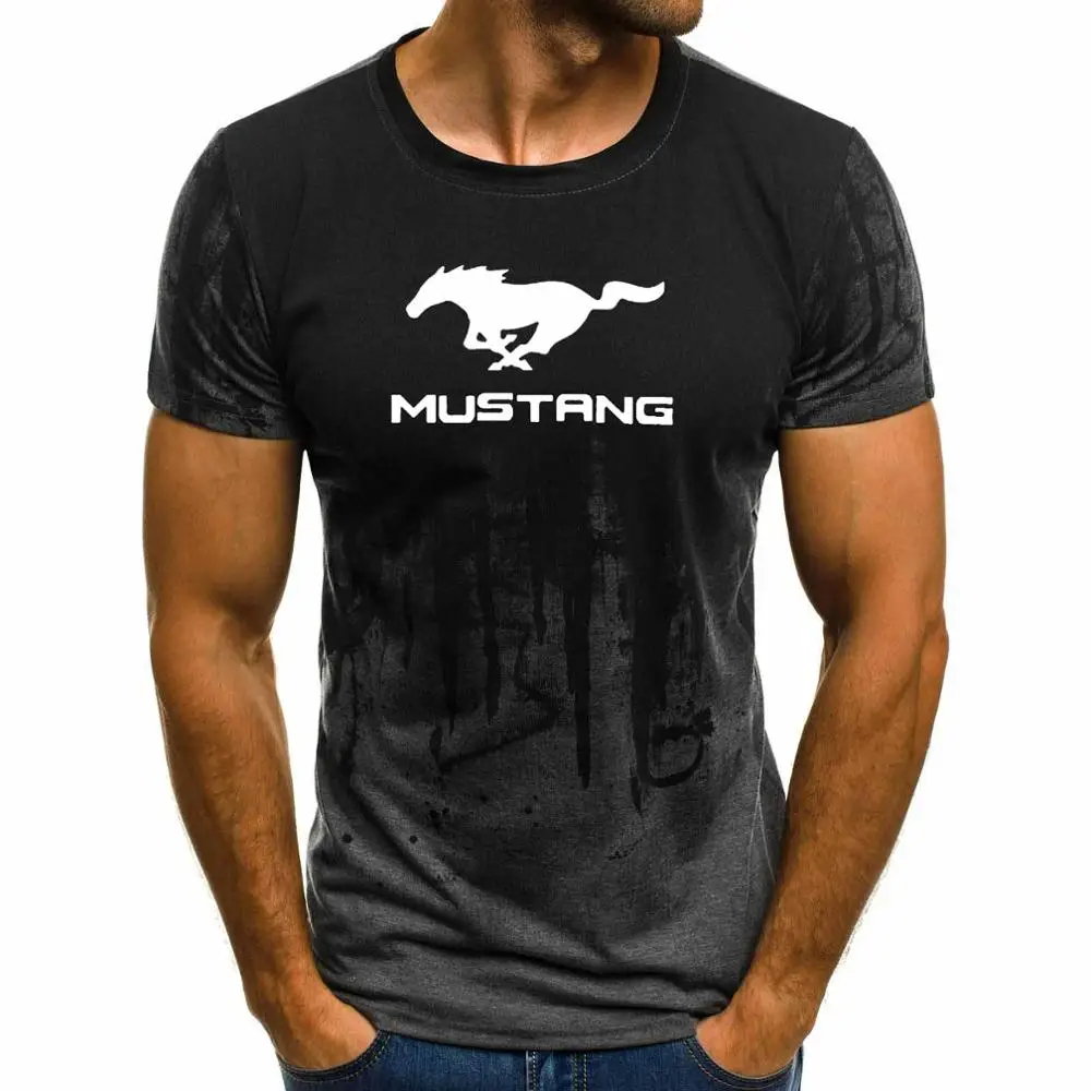 Мужская футболка с коротким рукавом и логотипом автомобиля Mustang Летняя Повседневная хлопковая Футболка с градиентом модная футболка в стиле хип-хоп Harajuku Мужская брендовая футболка