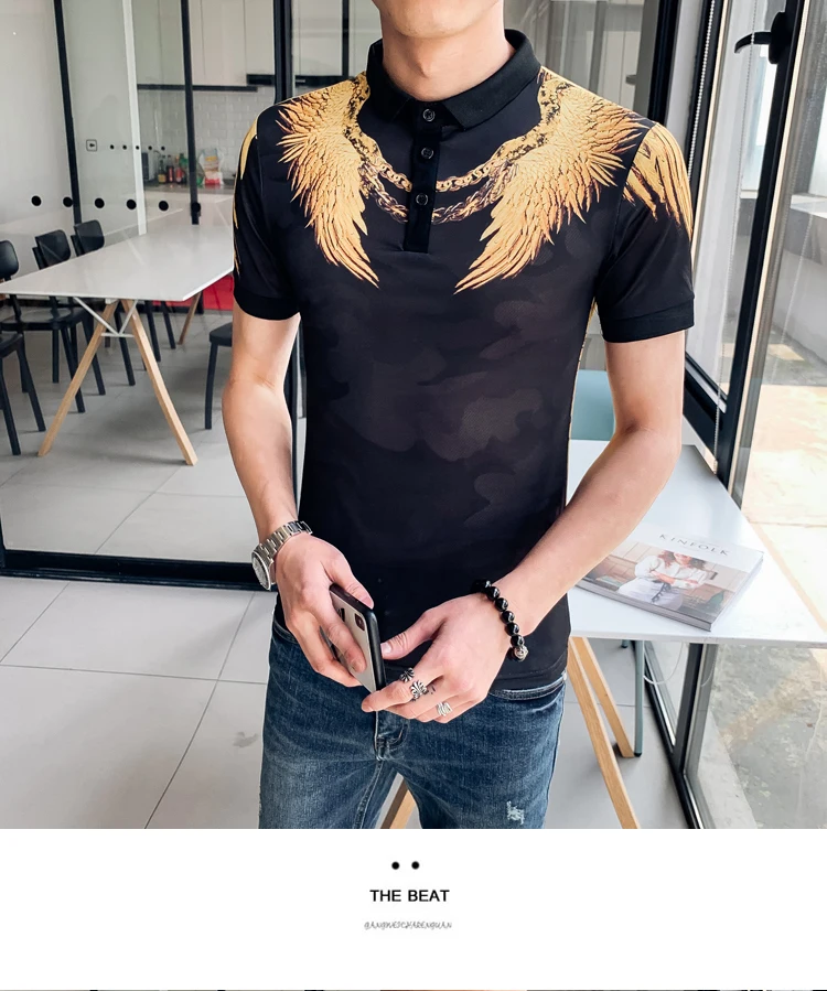 Goud Черный Клубные вечерние рубашки поло Gedrukt Goud Wit-Поло рубашка Camisa Hombre Mannen дук Slim Fit Mannen Zomer/переработка отходов Mouw футболки поло для мужчин