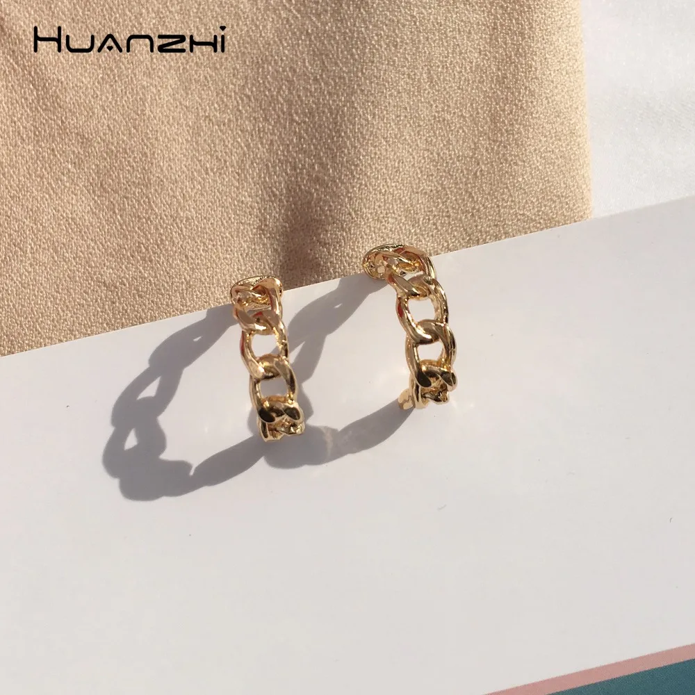 Серьги гвоздики HUANZHI из металла и золота 2019 пробы с простым покрытием