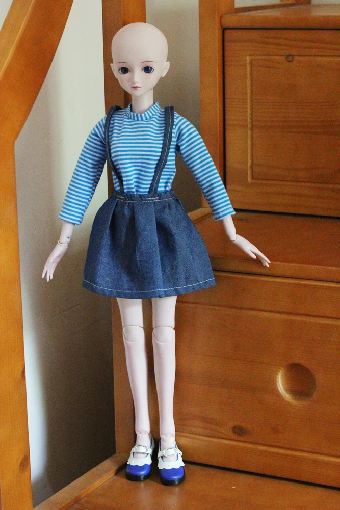 Полосатое платье на бретелях для куклы 60 см, Модная Джинсовая юбка, Одежда для куклы, длинная одежда принцессы с короткими рукавами, 1/3 аксессуары для кукол