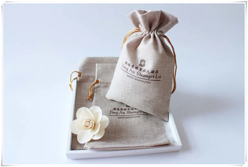 

Customized Logo jute pouch Drawstring bag Jewelry hotel supplies packaging Bags free shipping
