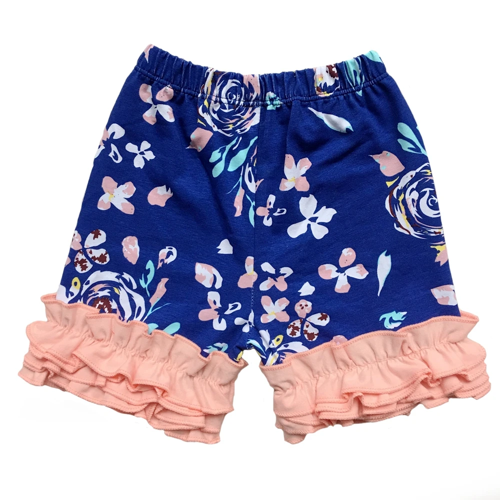 

Spring Color Summer Floral Shorts baby girls triple ruffle icing cotton shorts