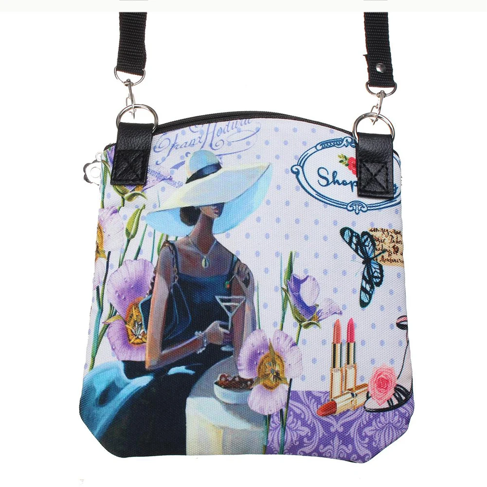 

Women Messenger Bags Vintage Canvas Printing Small Satchel Shoulder European Style Girls Handbag Lady Crossbody Bag Purple 24