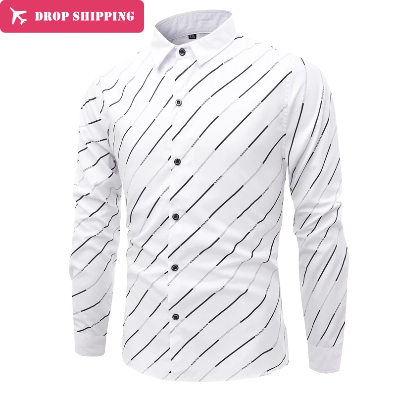 

DropshippingDrop Shipping, big code men's trade Stripe Men's Long Sleeved Shirt Mens Casual Shirt