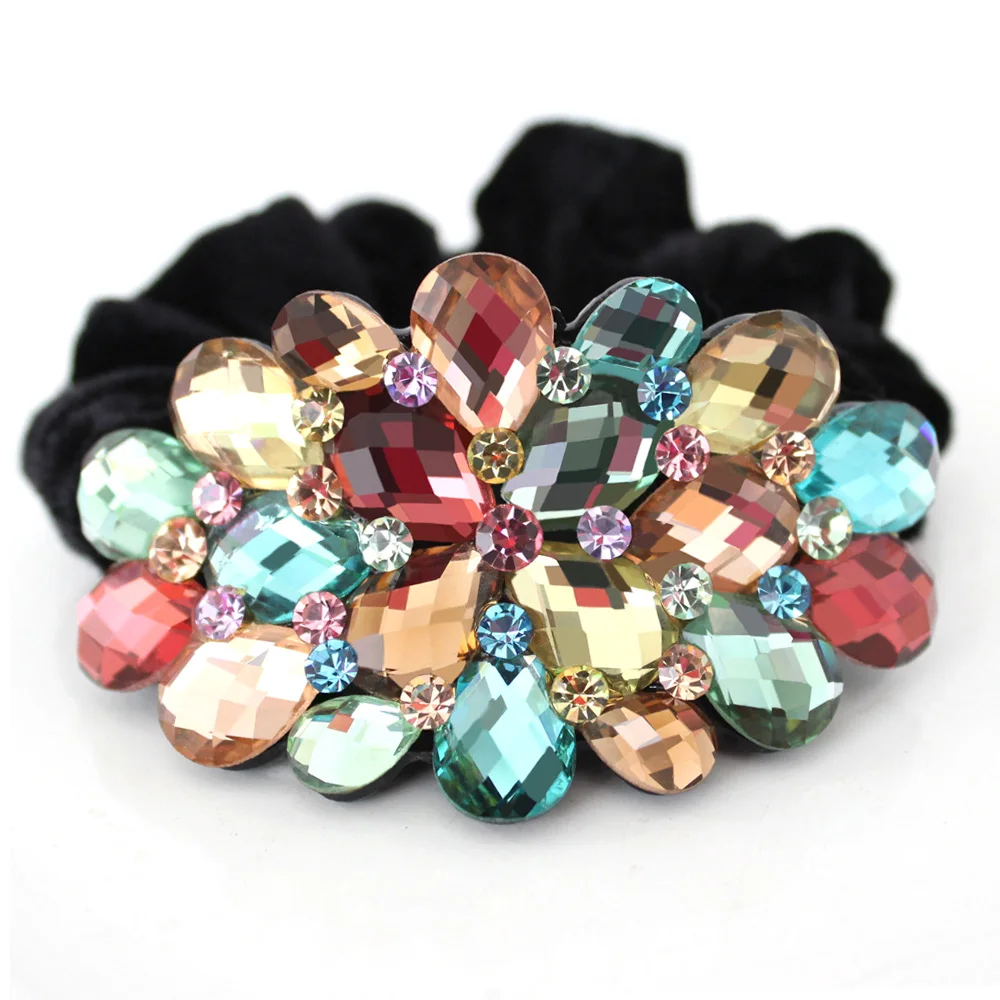 

Hot Sale Hair Jewelry Grey Acetate Flower with Austrian Rhinestone Hair Accessories for Women Jewelry Rope gifts free Shipping