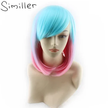 

Simille Women's Straight Short Hair Synthetic Wigs Blue Pink Mixed Colors For Cosplay Party