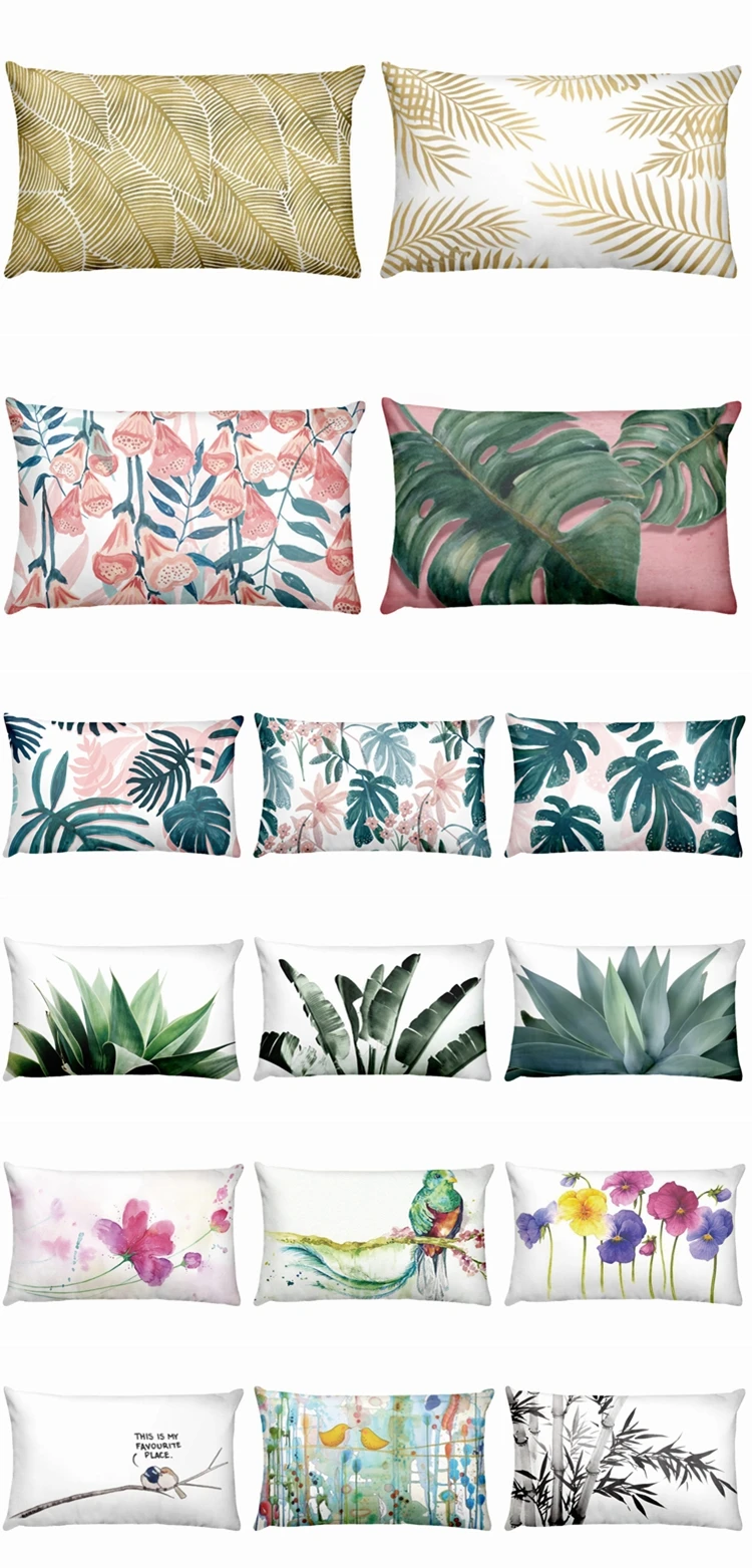 Flowers Birds Green Plants Printed Waist Pillowcase Home Pillow Decoration Almofadas Decorativas Para Sofa Throw Pillow 50*30cm