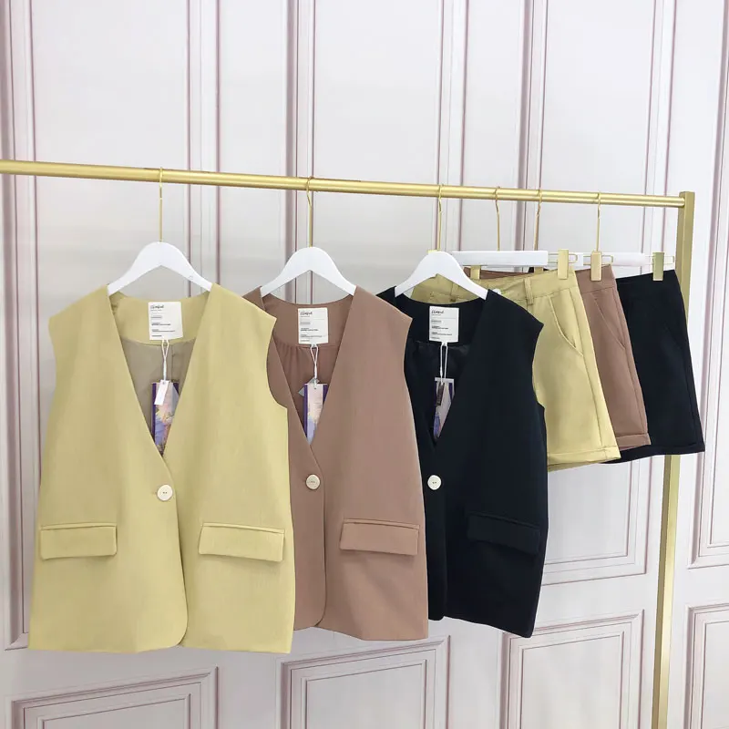 

New summer women clothes solid color vest vest without collar one button vests commuter office women's professional wear jacket