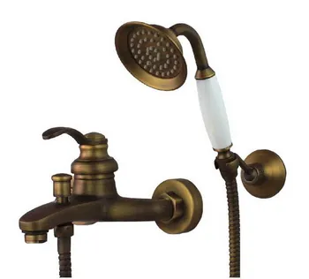 

Antique Brass Wall Mounted Bathroom Single Handle Bathtub Faucet Tap Hand Held Shower set With Wall bracket &1.5m Hose atf034