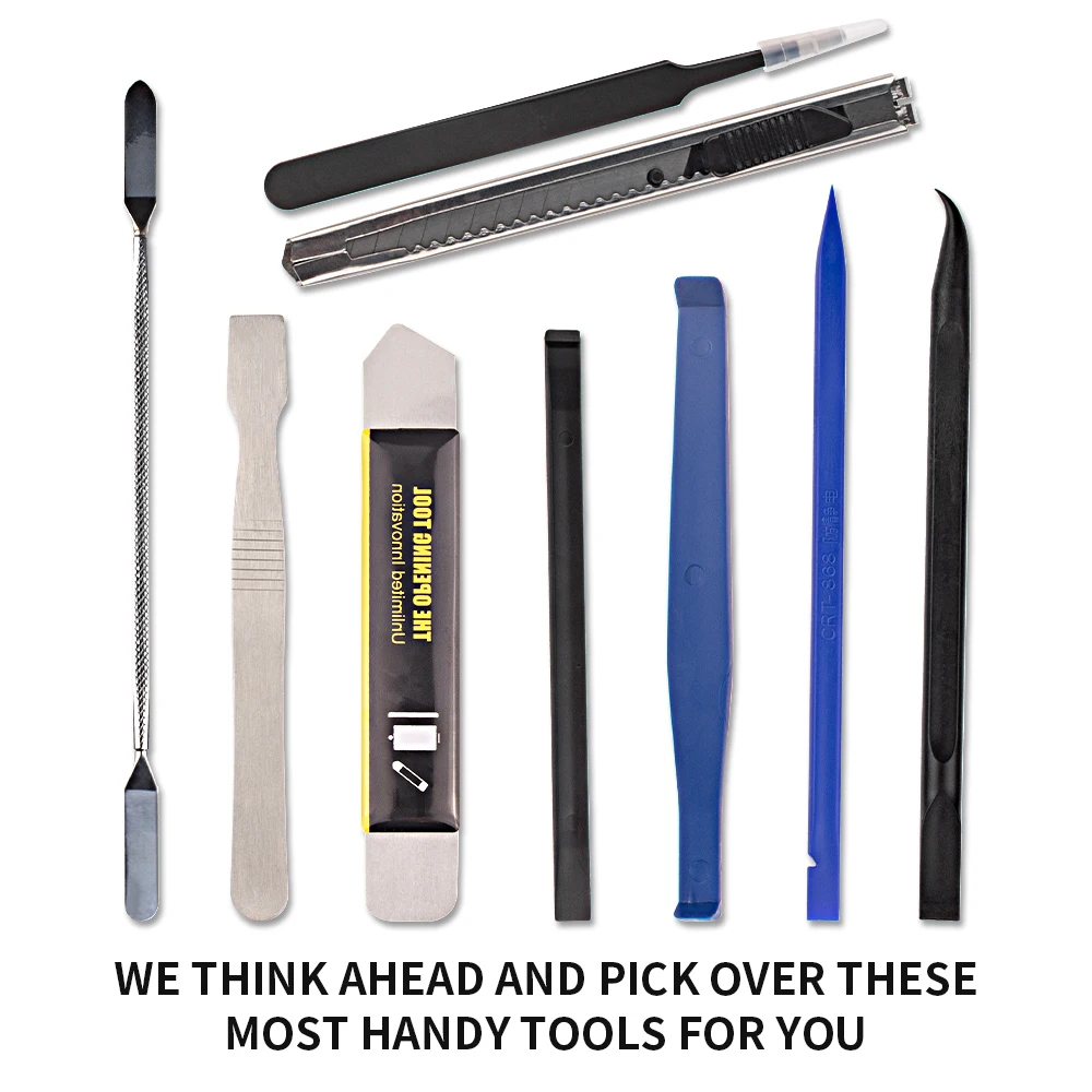9 in 1 9pcs Pry Open Tool Kit Set Bag Plastic Metal SpudgerTweezer Utility Knife for Phone Laptop Tablet PC Repair Disassemble