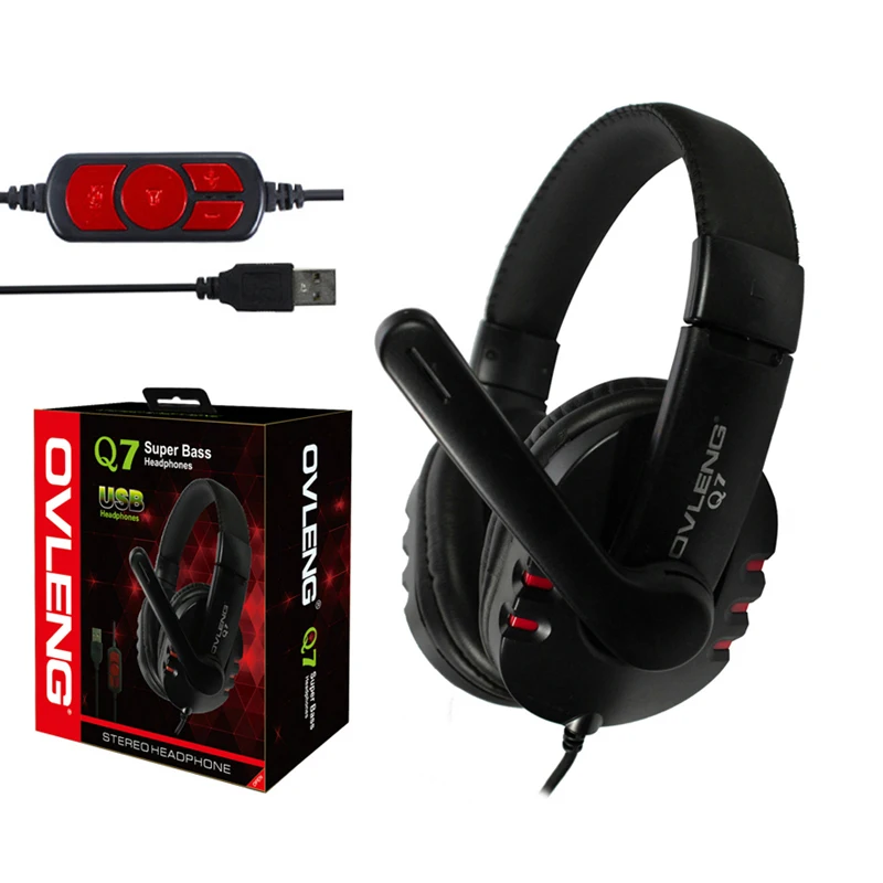OVLENG Q7 USB Wired Game Gaming Stereo Headset Over-Ear Earphone With Microphone Headphone Headband for Game Computer Tablet PC