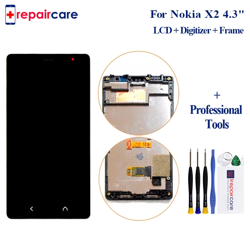 

100% Warranty black LCD Screen Display With Touch Screen Digitizer + Frame Assembly For Nokia X+ X2 RM-1013 X2DS Dual Sim