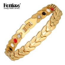 Hottime Fashion Golden 304 Stainless Steel Bracelet Health Energy Magnetic Bracelets For Man Hand Link Chain Wristband 10107