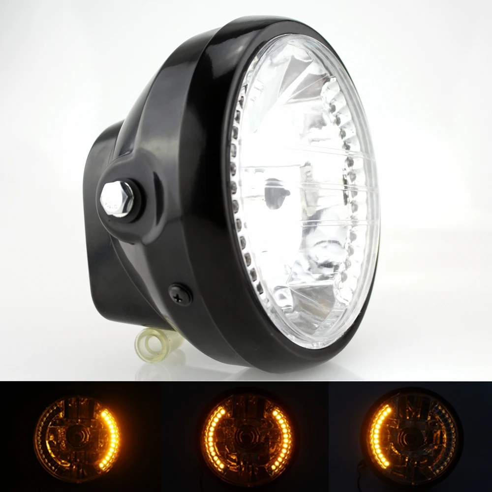 

7" Round Motorcycle 35W Lights head lamp Headlight Headlights Amber 26LED Turn Signal