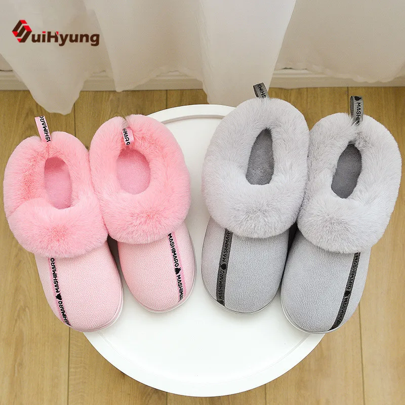 

Suihyung Winter New Men Women Couples Warm Cotton Shoes Soft Bottom Non-slip Home Indoor Slippers Bedroom Floor Slippers