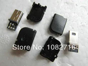 

20 sets DIY 90 Right Angle USB b Mini male 5 pins Plug Connector Socket power plugs with Plastic Cover , Free shipping